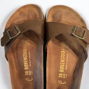Birkenstock Single Strap Brown Sandals, Size 38/Women's 7.5 Excellent Condition